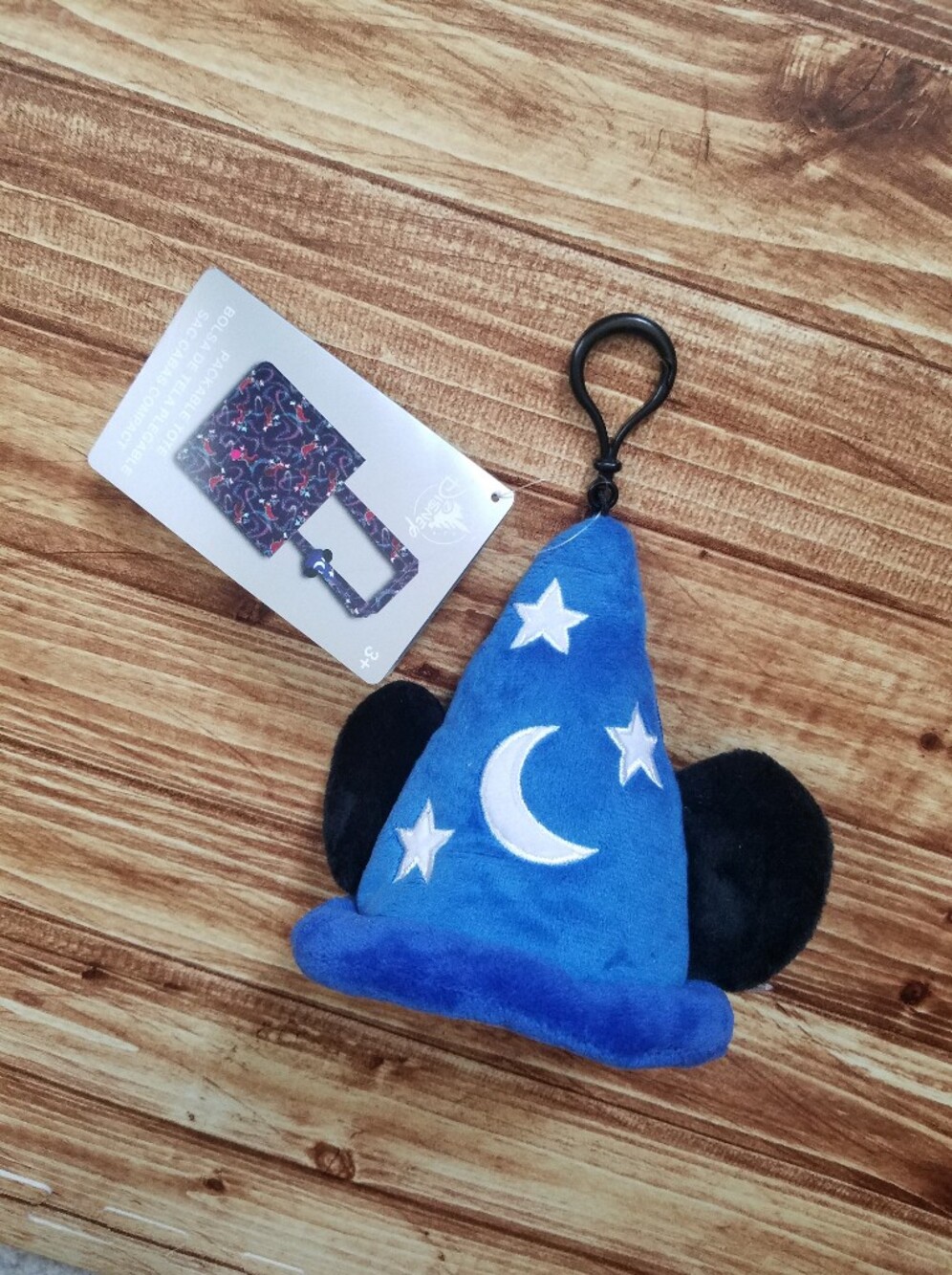 NWT Disney Parks Sorcerer Mickey Mouse Hat Reusable Tote Bag Bag Charm Clip